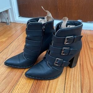Chic Black Triple Buckle Heeled Boots